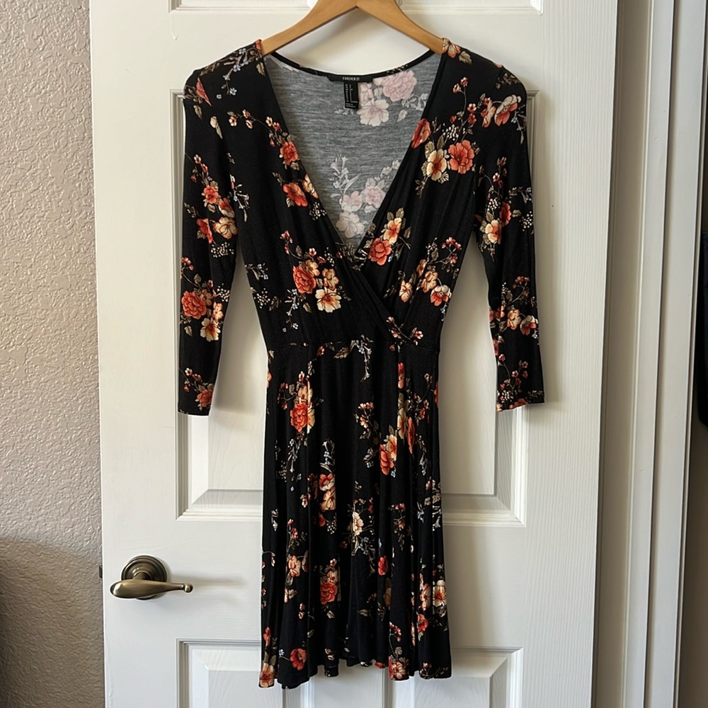 Black Forever 21 Dress with Flower Designs, S